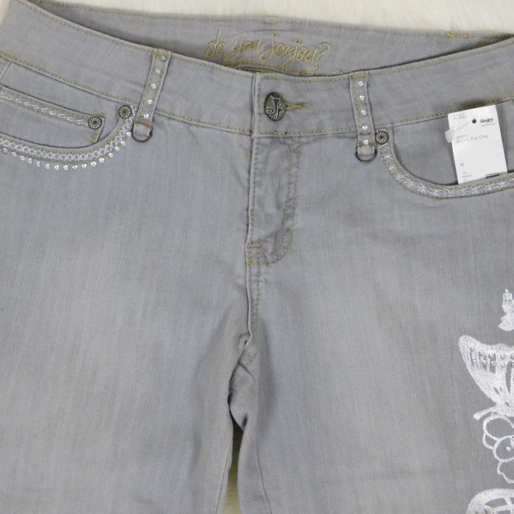 Jou Jou Women Y2K Skimmer Cropped Jeans Size 7/8 Foil Butterfly Rhinestone Gray - Picture 5 of 8